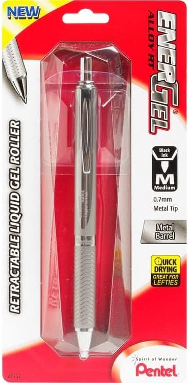 Pentel Energel Alloy Retractable Liquid Gel Pen Medium Pen Point Type, 0.7 Mm, Metallic Silver