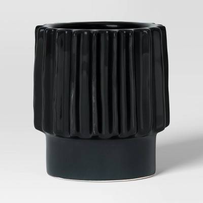 Threshold Geared Ceramic Indoor & Outdoor Planter Pot, 7.95x7.95 in, Charcoal