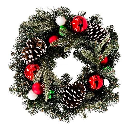 22" Pine Bough with Flocked Pinecones and Ornaments Artificial Christmas Wreath Green - Wondershop™