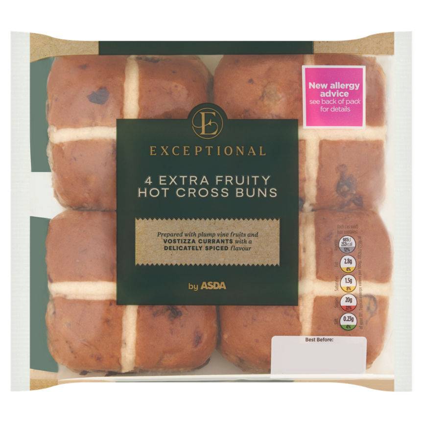 ASDA Exceptional Extra Fruity Hot Cross Buns (4 pack)