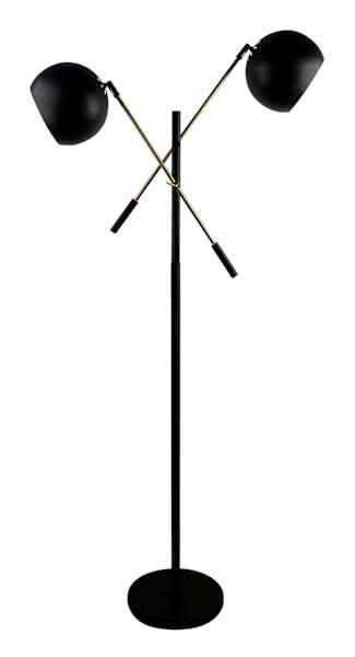 Black 2-Light Finish Floor Lamp with Metal Dome Shade, 60"