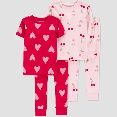 Carter's Just One You Toddler Girls Cotton Cherries and Hearts Pajama Set, Pink-Red (2 pack)