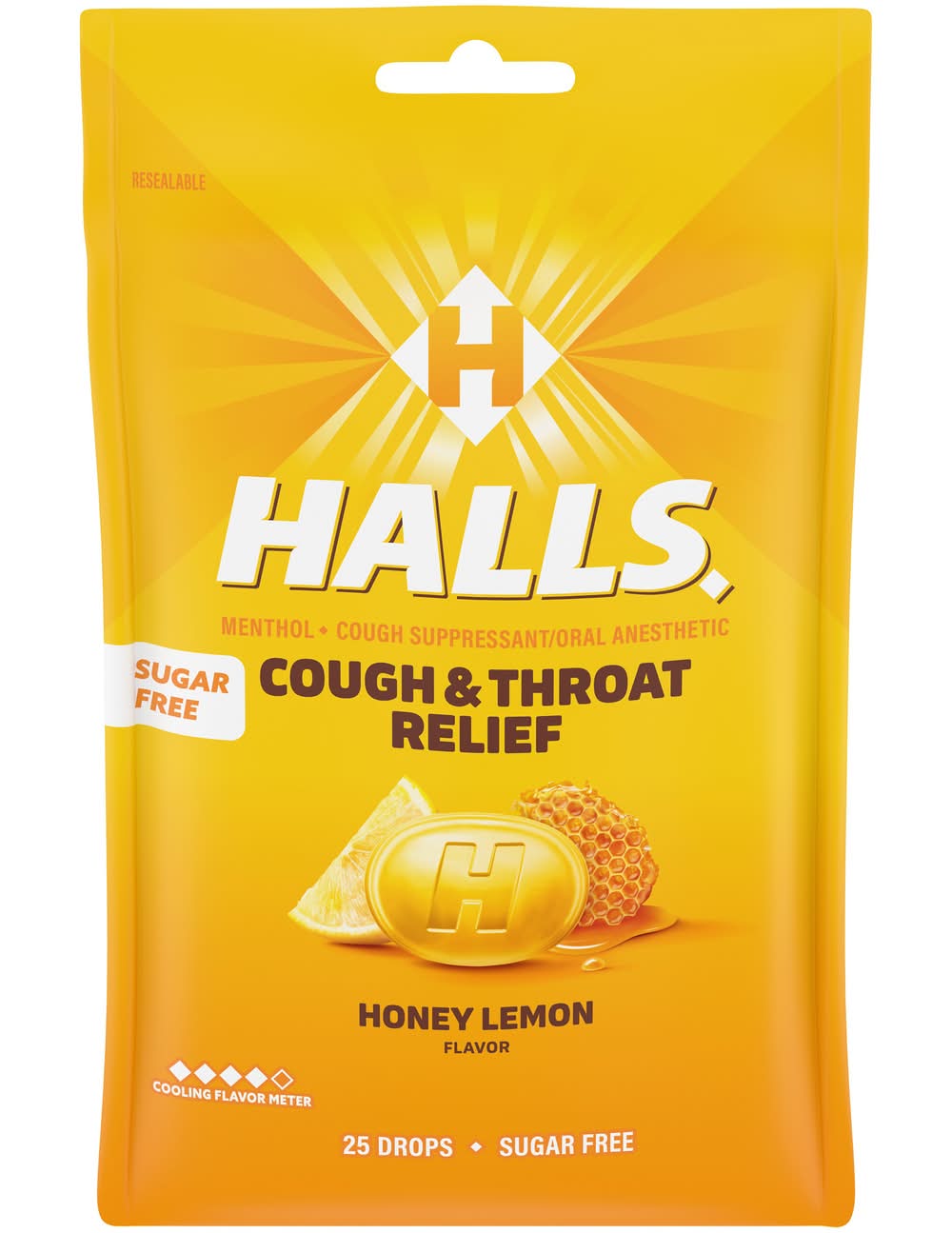 Halls Sugar Free Honey Lemon Cough Suppressant Drops (2.73 oz)