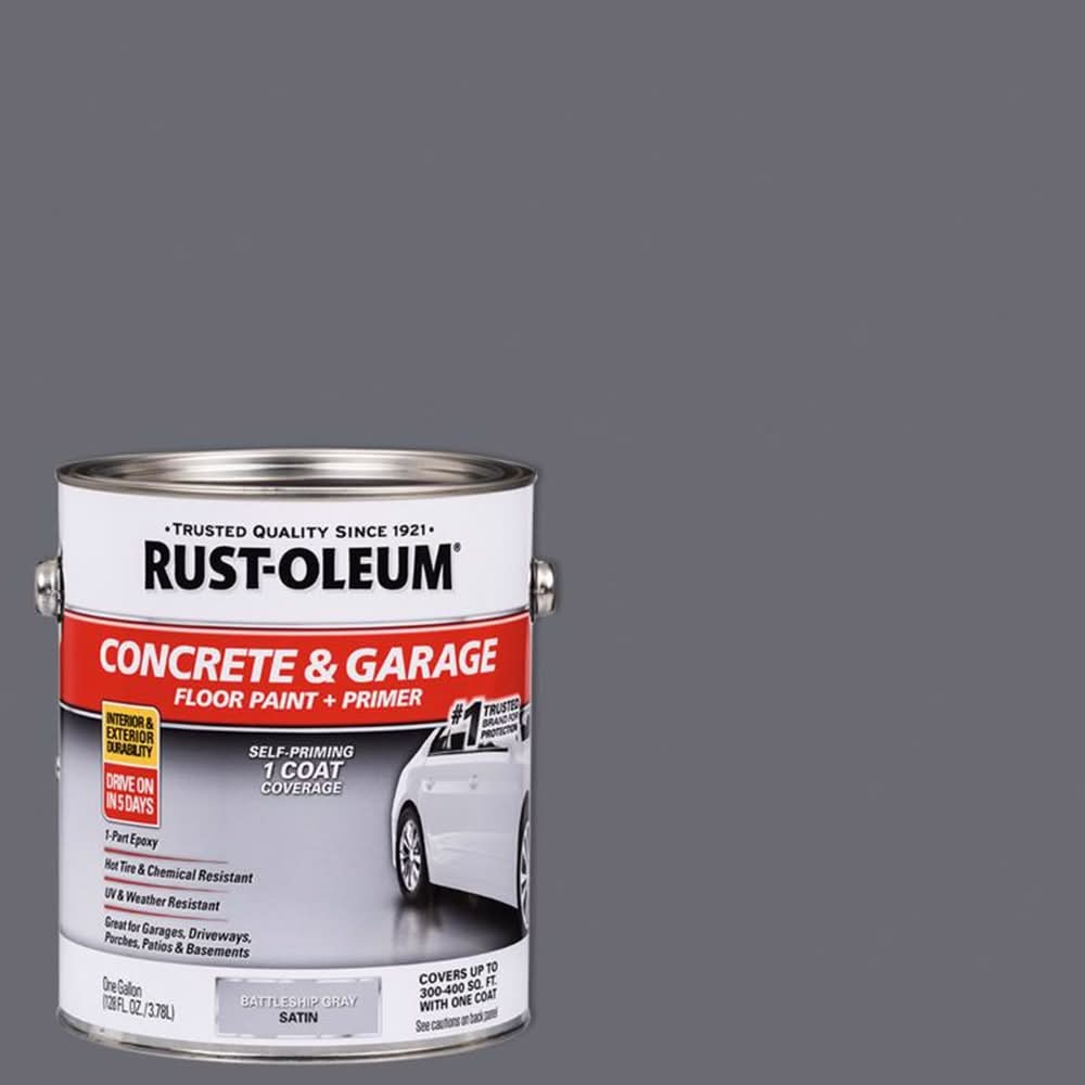 Rust-Oleum Satin Battleship Gray Water-Based Acrylic Concrete And Garage Floor Paint 1 Gal
