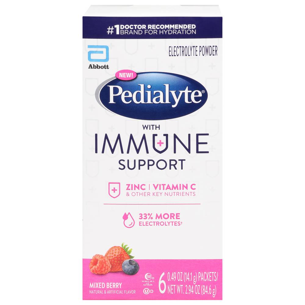 Pedialyte Mixed Berry Electrolyte Powder With Immune Support (2.94 oz, 6 ct)