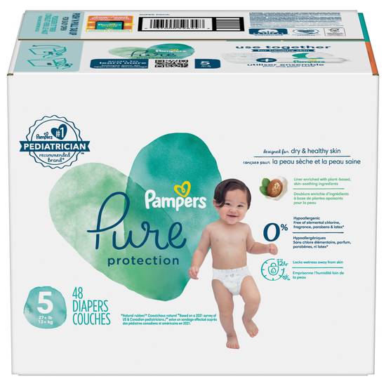 Pampers Pure Protection Size 5 (27+ lb) Super pack Diapers (48 ct )