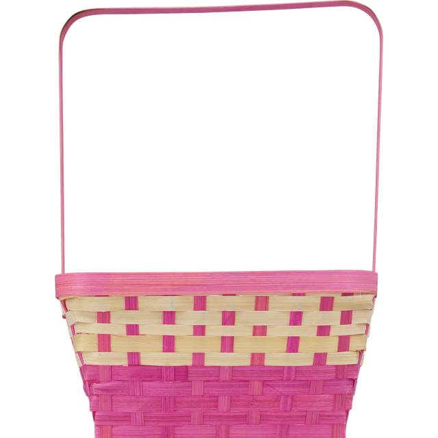 Square Bamboo Easter Basket, Pink & Natural