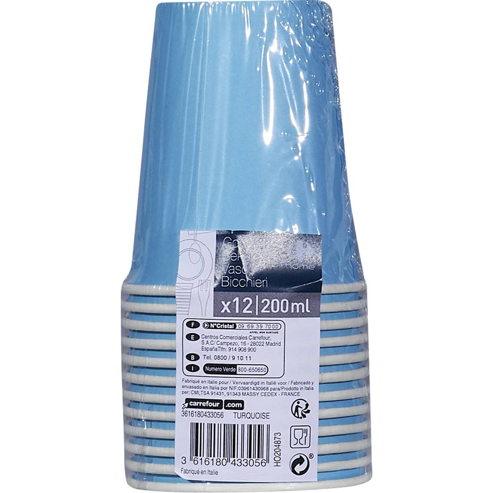 Carrefour Home - Gobelet turquoise 200 ml (12 pièces)