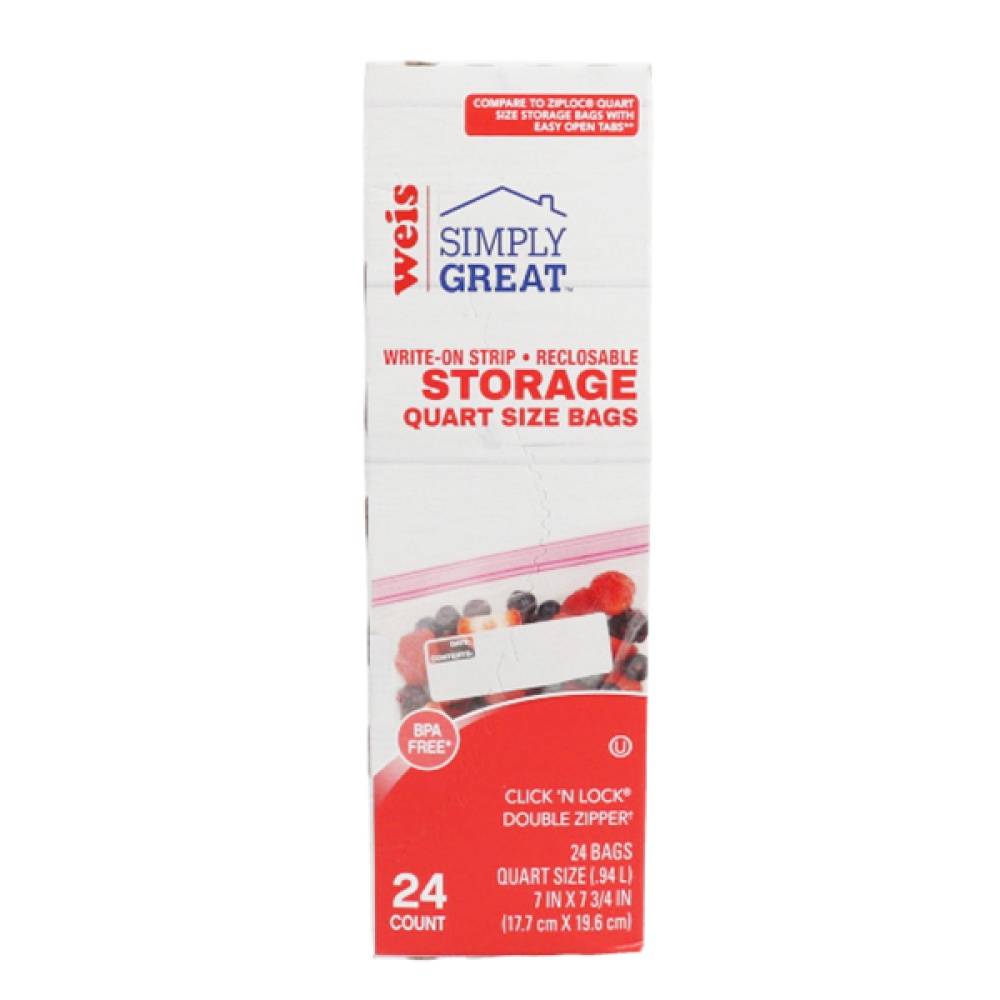 Weis Simply Great Storage Bag Quart Reclosable Zipper 24CT