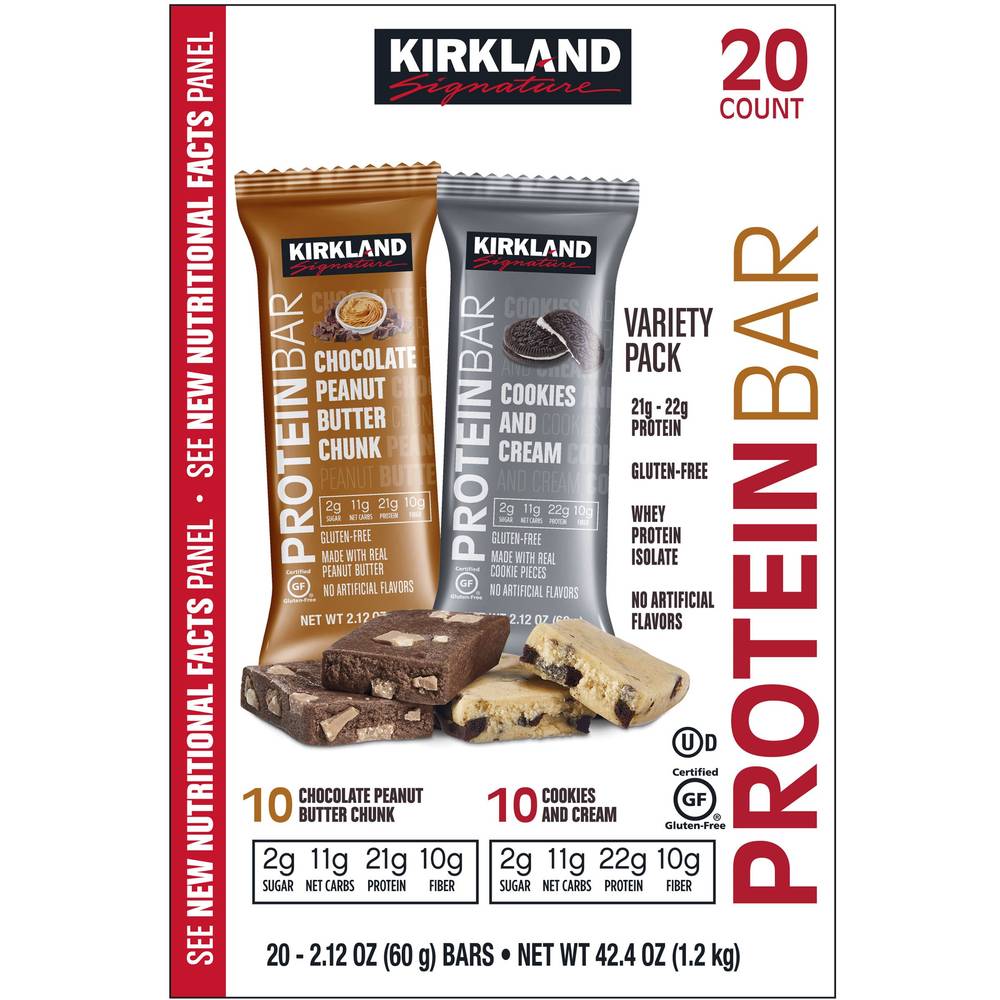 Kirkland Signature Protein Bar Variety pack (20 ct) (peanut butter, chocolate)