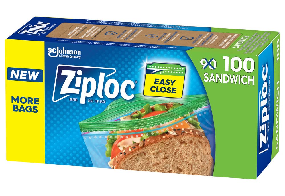 Ziploc Grip 'N Seal Sandwich Bags, 16.5x14.9 cm (100 ct)