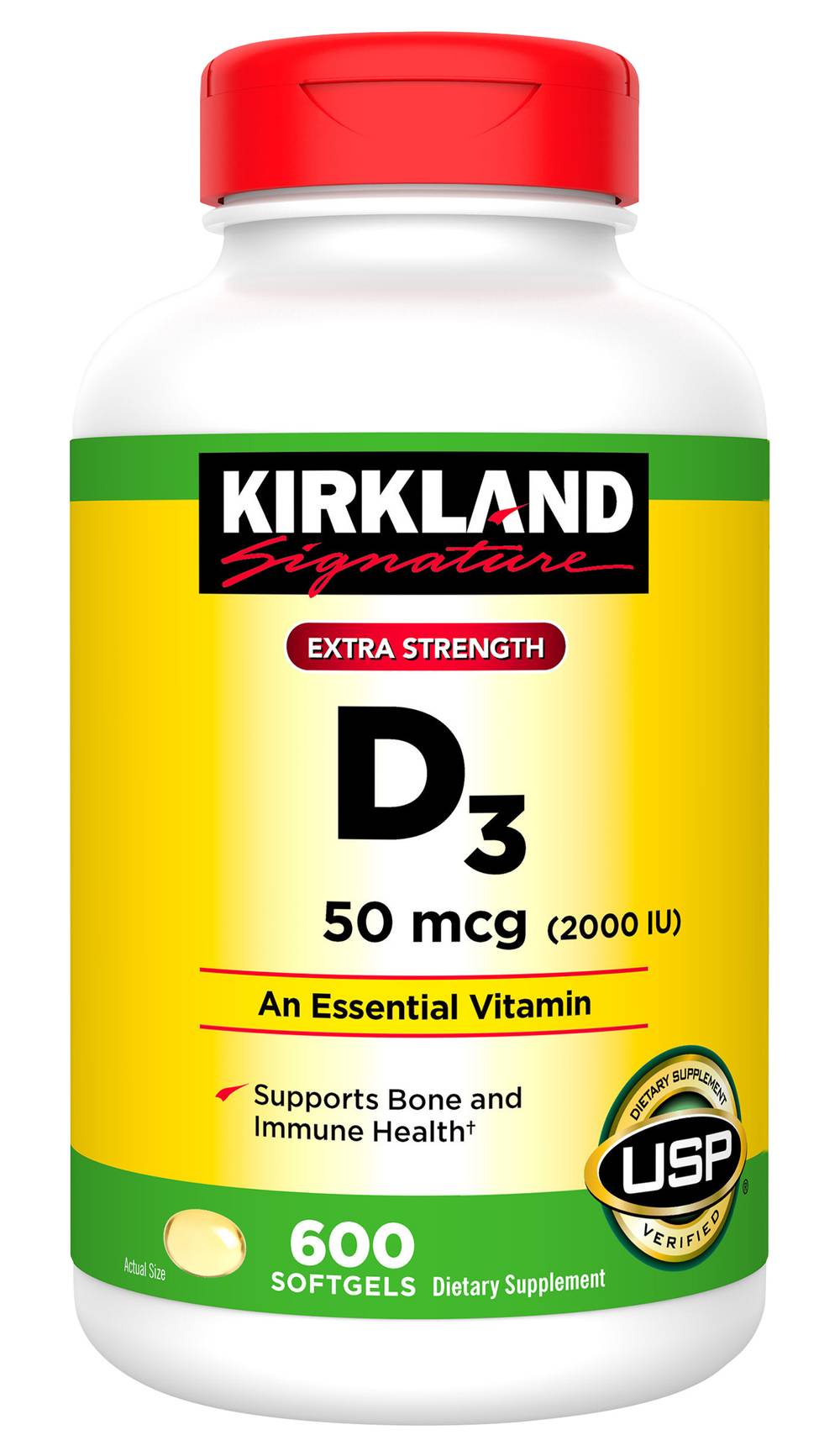 Kirkland Signature Extra Strength D3 50 Mcg Essential Vitamin Softgels (600 ct)