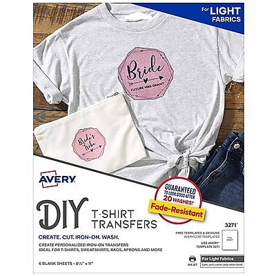 Avery T-Shirt Transfers For Inkjet Printers 3271, 8-1/2'' X 11'', pack Of (6 ct)