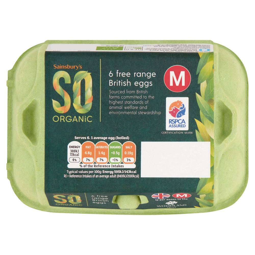 Sainsbury's Woodland Free Range Medium Eggs, SO Organic x6