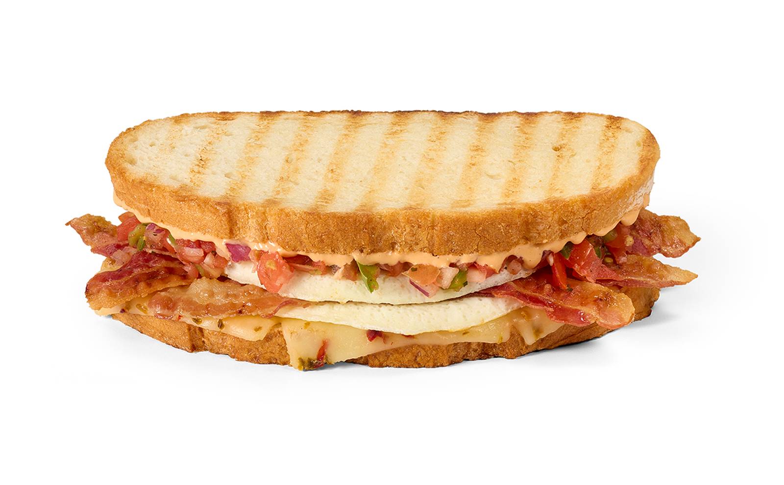 Panini Breakfast Toasted Whole Mainstream: Egg White Omelet Southwest Chipotle Bacon - Each