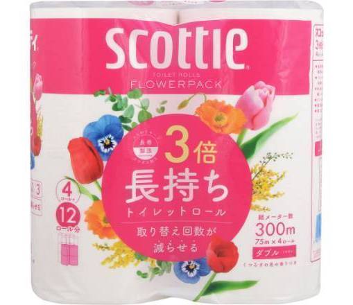 日本製紙クレシア スコッティ フラワーパック 3倍長持ち - ダブル (4 入)