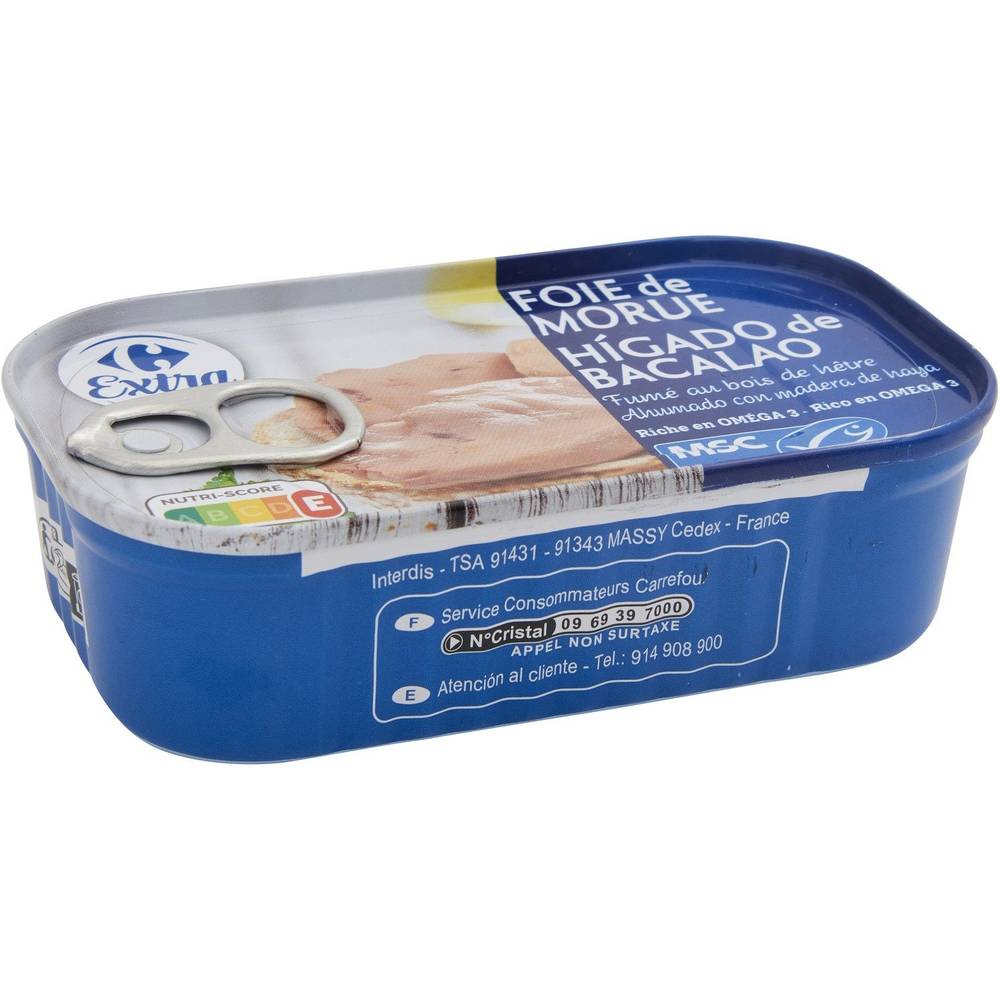 Carrefour Extra - Foie de morue fumé au bois de hêtre (121g)