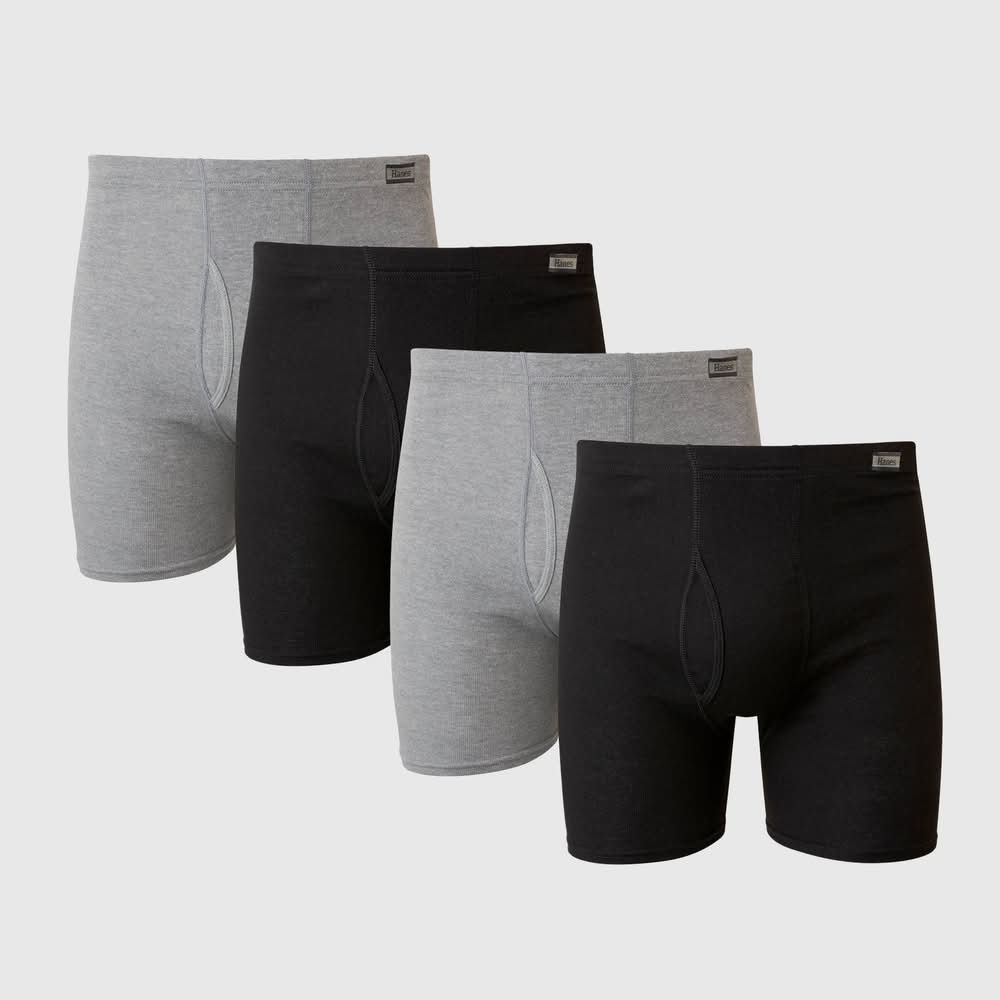 Hanes Tagless Comfort Soft Waistband Boxer Briefs, Men, XXL, Black-Gray (4 ct)