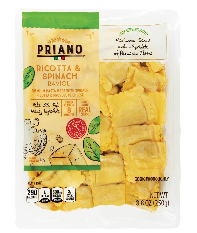 Priano Premium Ravioli Pasta, Ricotta-Spinach (8.8 oz)