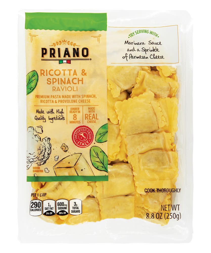 Priano Premium Ravioli Pasta, Ricotta & Spinach (8.8 oz)