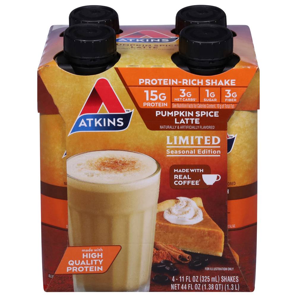 Atkins Pumpkin Spice Latte Protein-Rich Shake (4 ct, 11 fl oz)