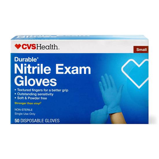 CVS Health Durable Nitrile Exam Gloves, Small, 50 CT