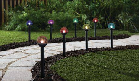 Mainstays Color Changing Solar Crackle Glass Pathway Light, 8-Pack