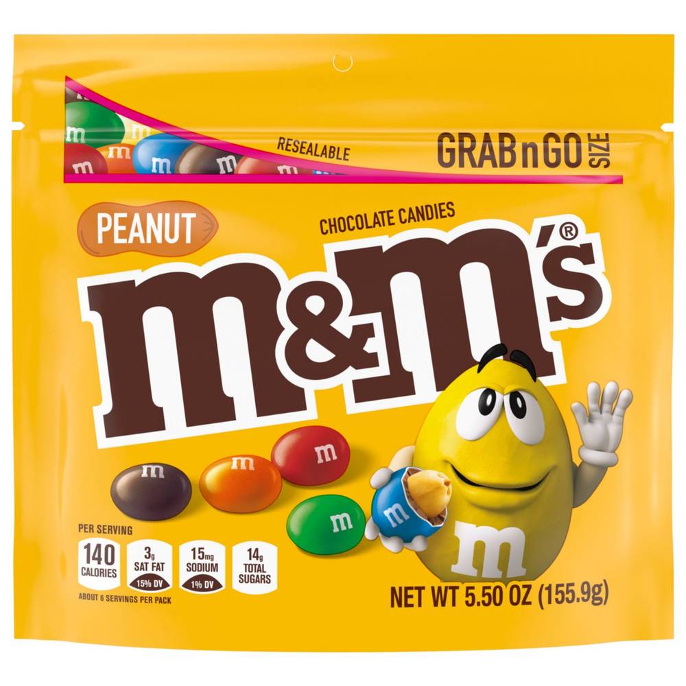 M&M'S Peanut Milk Chocolate Candy, Grab & Go Size, 5.5 Oz