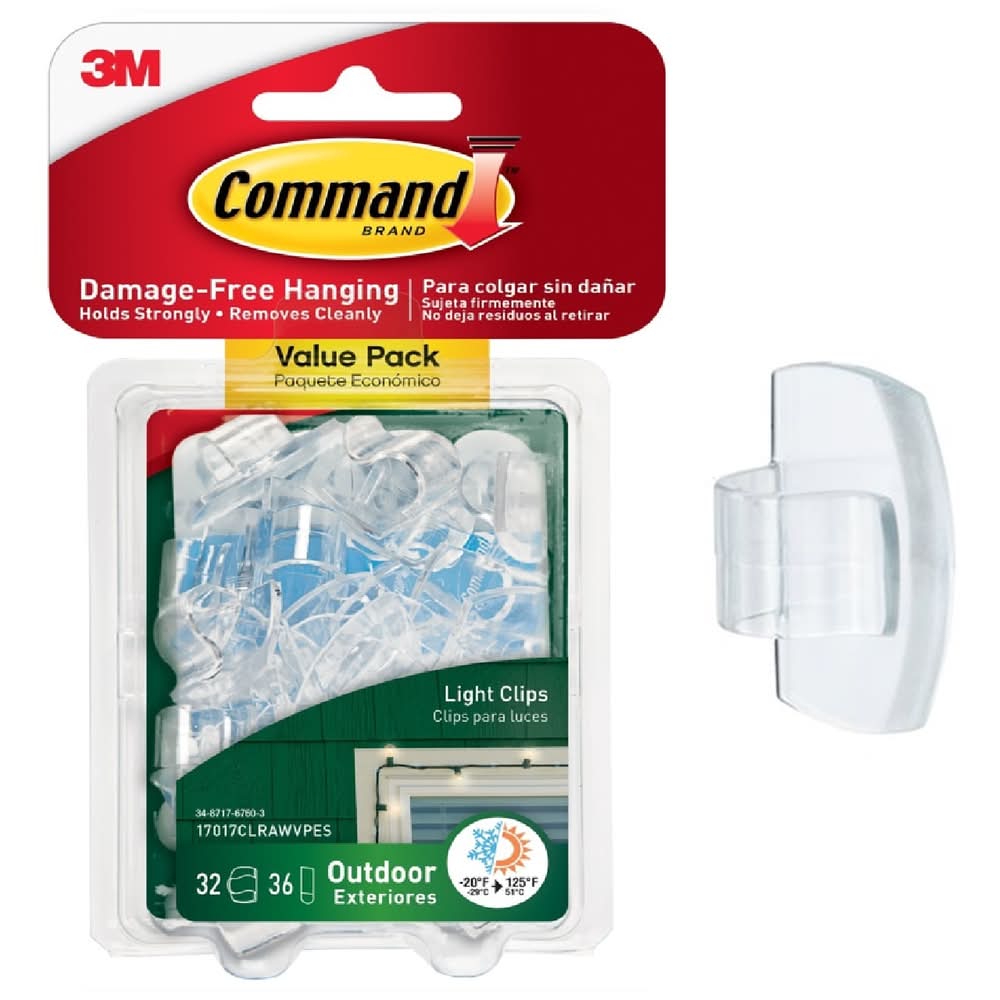 Command Outdoor Light Clips 32 -Pack Clear Adhesive Storage/Utility hook ( 0.1-lb Capacity)