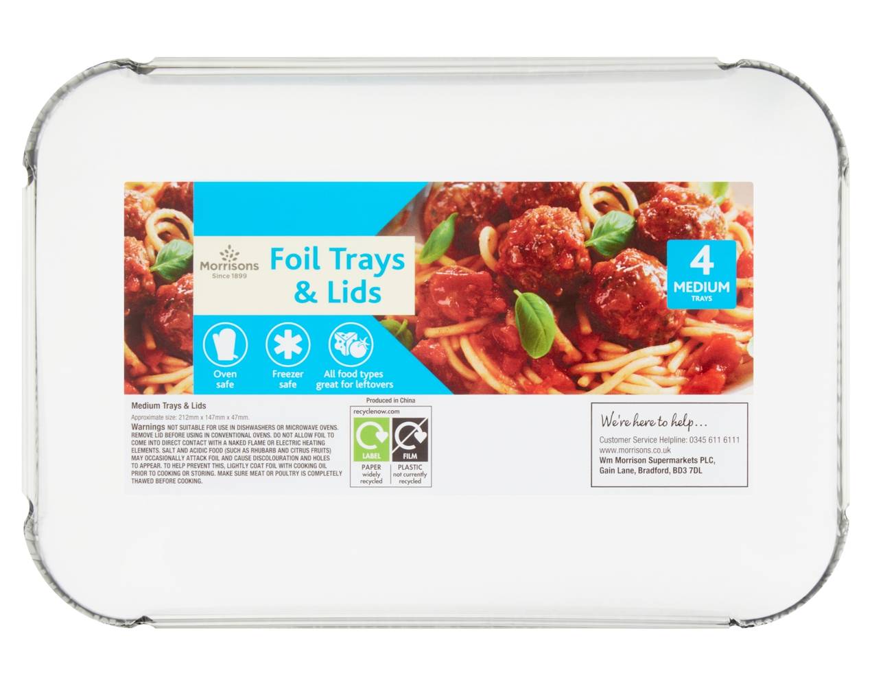 Morrisons Medium, Foil Trays and Lids (4 pack)