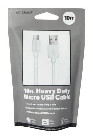 10ft Heavy Duty Micro-USB Cable White 1