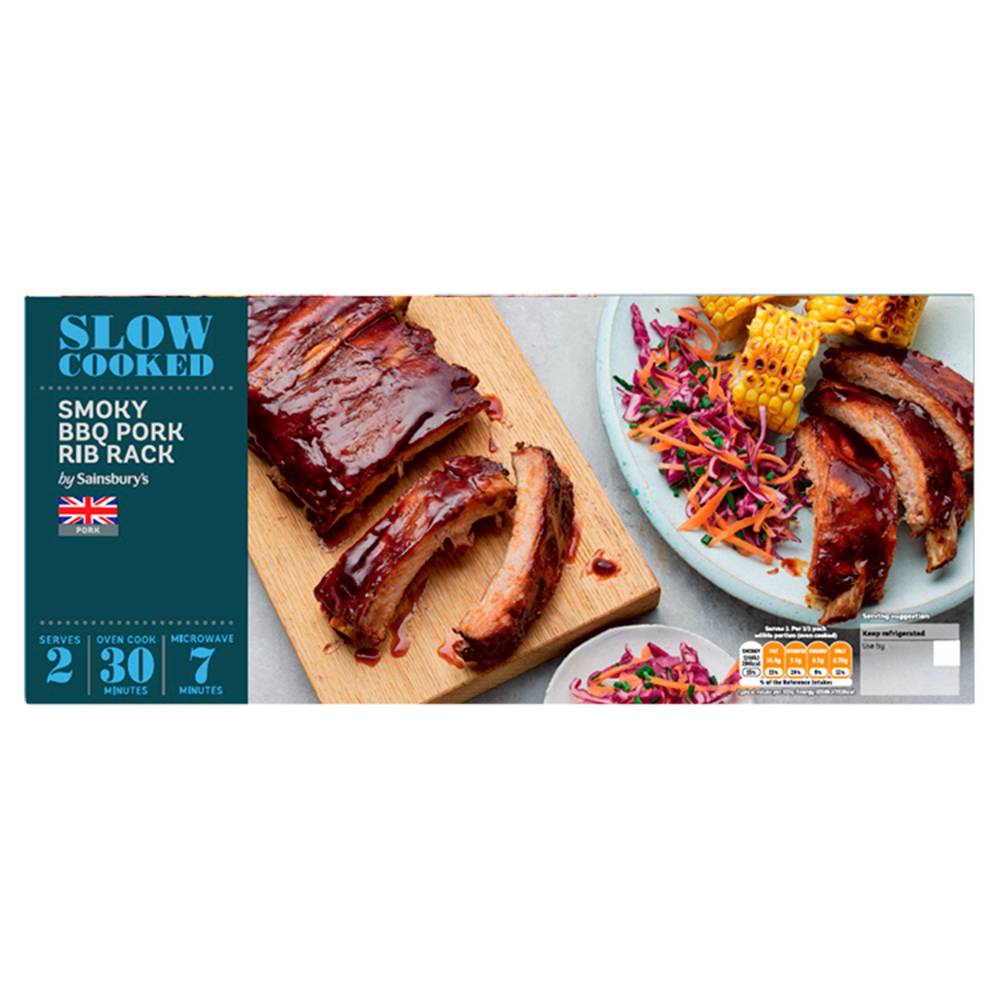 Sainsbury's Slow Cooked British Pork Ribs Smokey BBQ Sauce 646g (Serves 2)