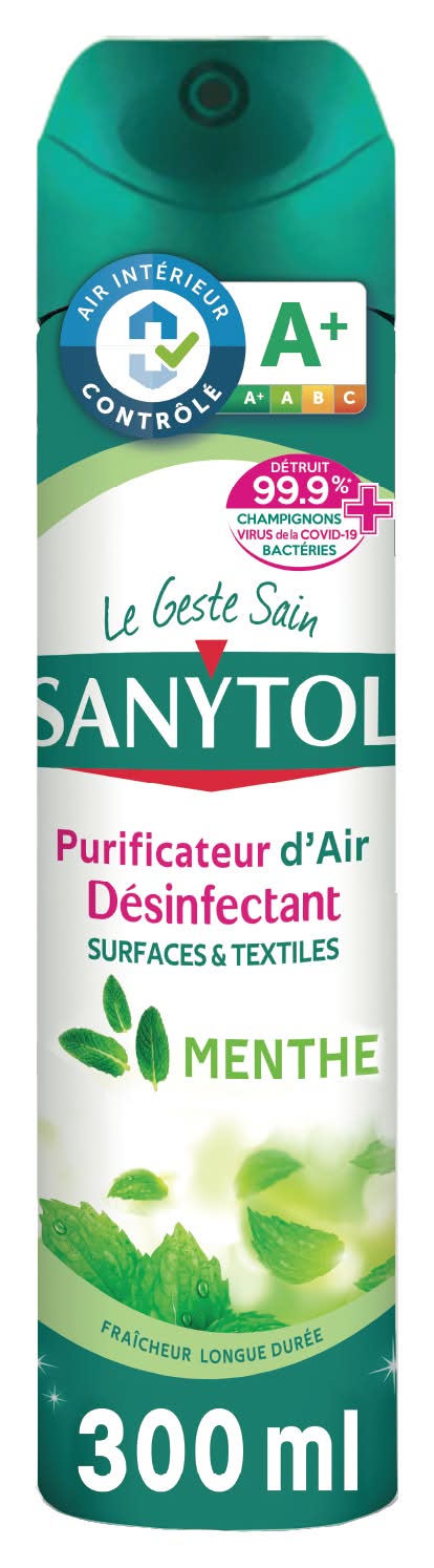 Sanytol - Purificateur d'air désinfectant surfaces et textiles, menthe (300ml)