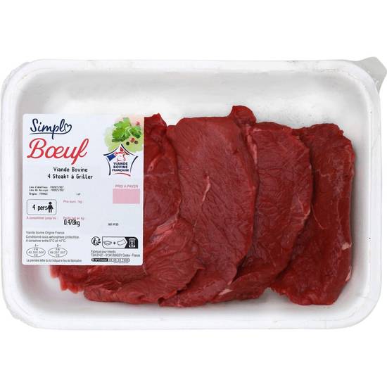 Viande Bovine: steaks* à griller Simpl - la barquette de 4 - 480g
