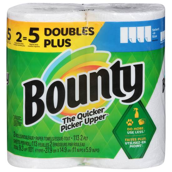 Bounty Select-A-Size Paper Towels, 2 Double Plus Rolls Sheets ( 113 ct)