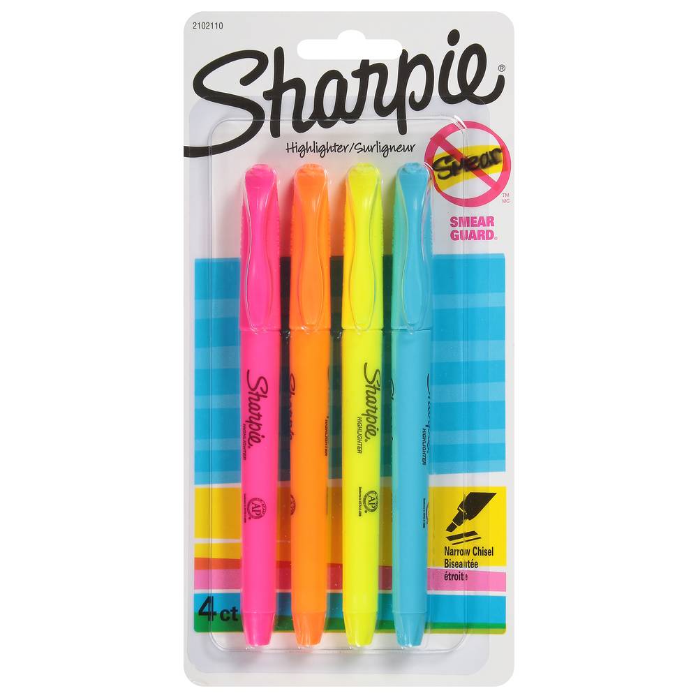 Sharpie Narrow Chisel Highlighter, Multiple Color (4 ct)