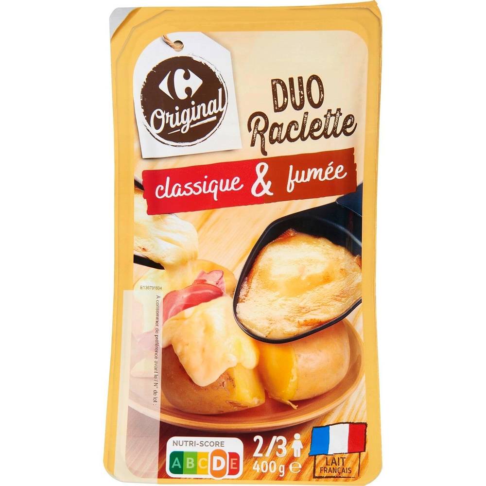 Carrefour Original - Fromage en tranches à raclette classique et fumée (400g)