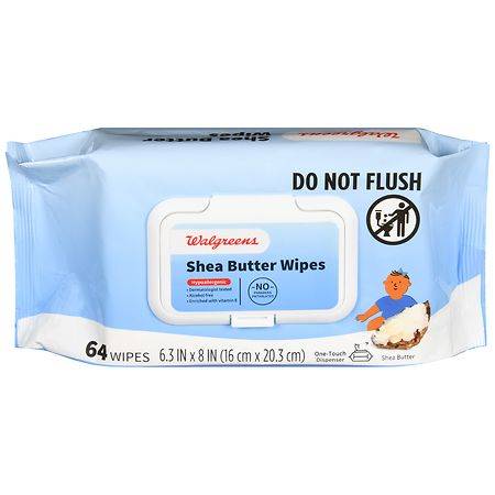 Walgreens Shea Butter Wipes, 6.3 In X 8 In (64 ct)