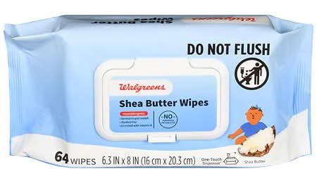 Walgreens Shea Butter Wipes, 6.3x8 in (64 ct)