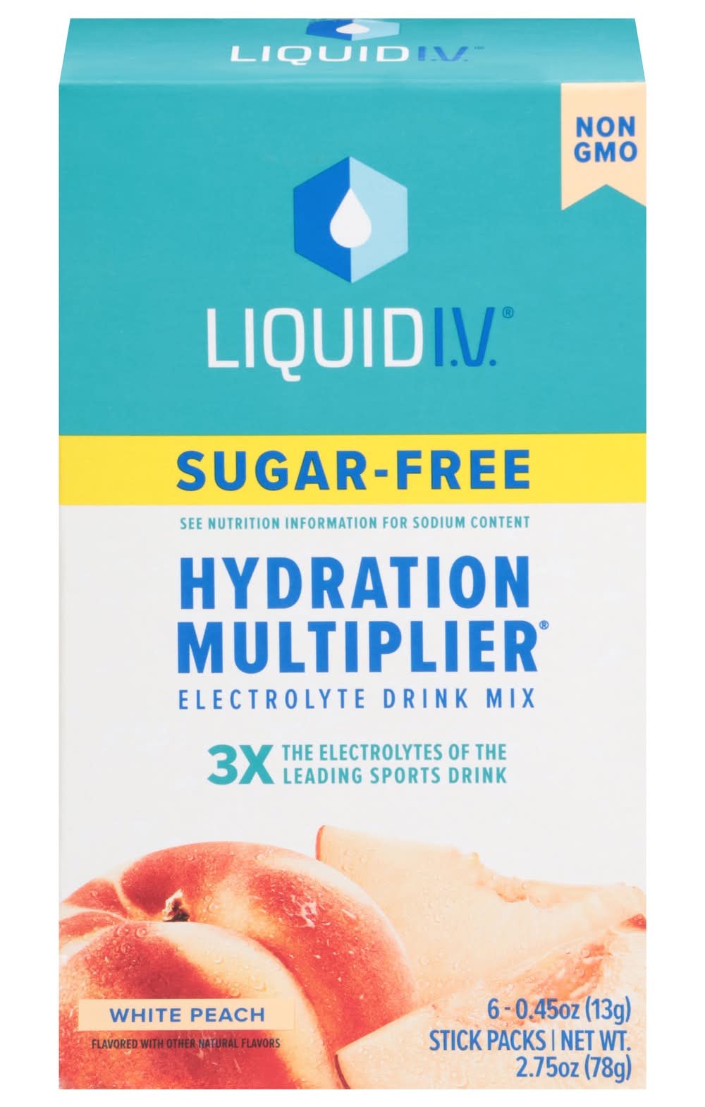 Liquid I.V. Hydration Multiplier Electrolyte Drink Mix, White Peach (6 x 0.45 oz)