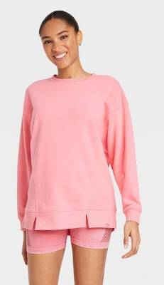 Women's French Terry Oversized Crew Neck Sweatshirt - JoyLab™ Pink XS: Pullover, Midweight Knit
