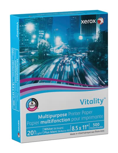Xerox® Vitality™ Standard Multi-Use Printer & Copy Paper, 1 Ream, White, Letter (8.5"x11"), 500 Sheets Per Ream, 20 Lb, 92 Brightness, FSC® Certified