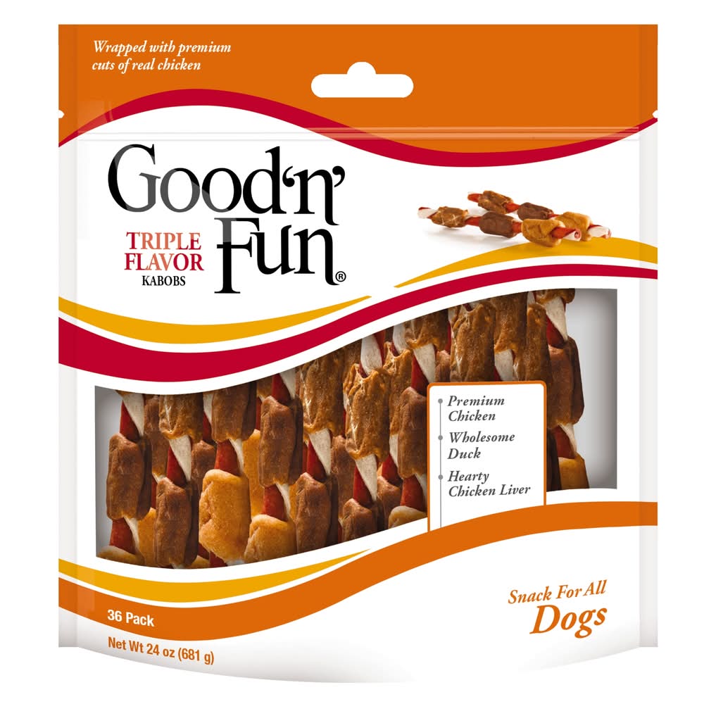 Good 'n' Fun Triple Flavor Kabobs Rawhide chews for Dog Variety Flavor 36 Count