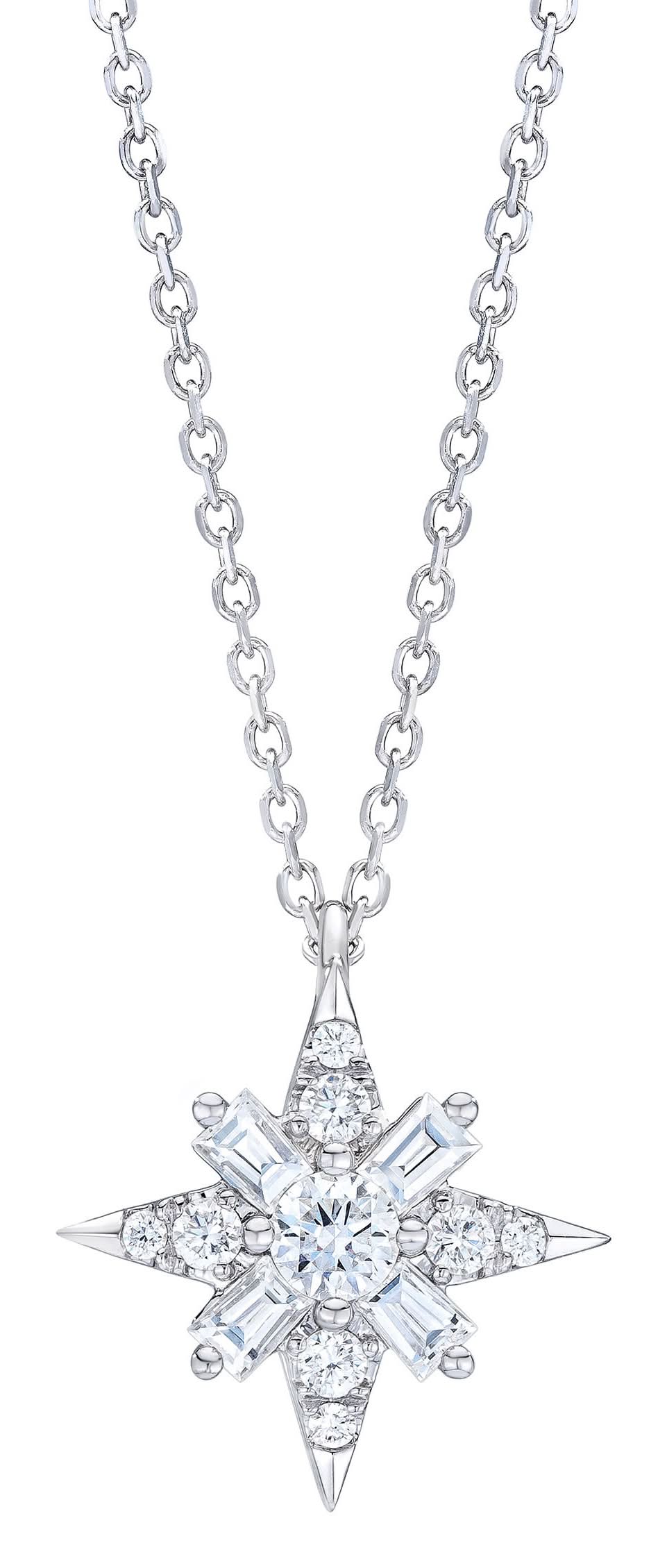 Pendentif Étoile Du Nord À Diamants Ronds Taille Brillant Et Taille Baguette Conique (0,50 Ct) / Round Brilliant And Tapered Baguette Diamond North Star Pendant (0.50 Ctw)