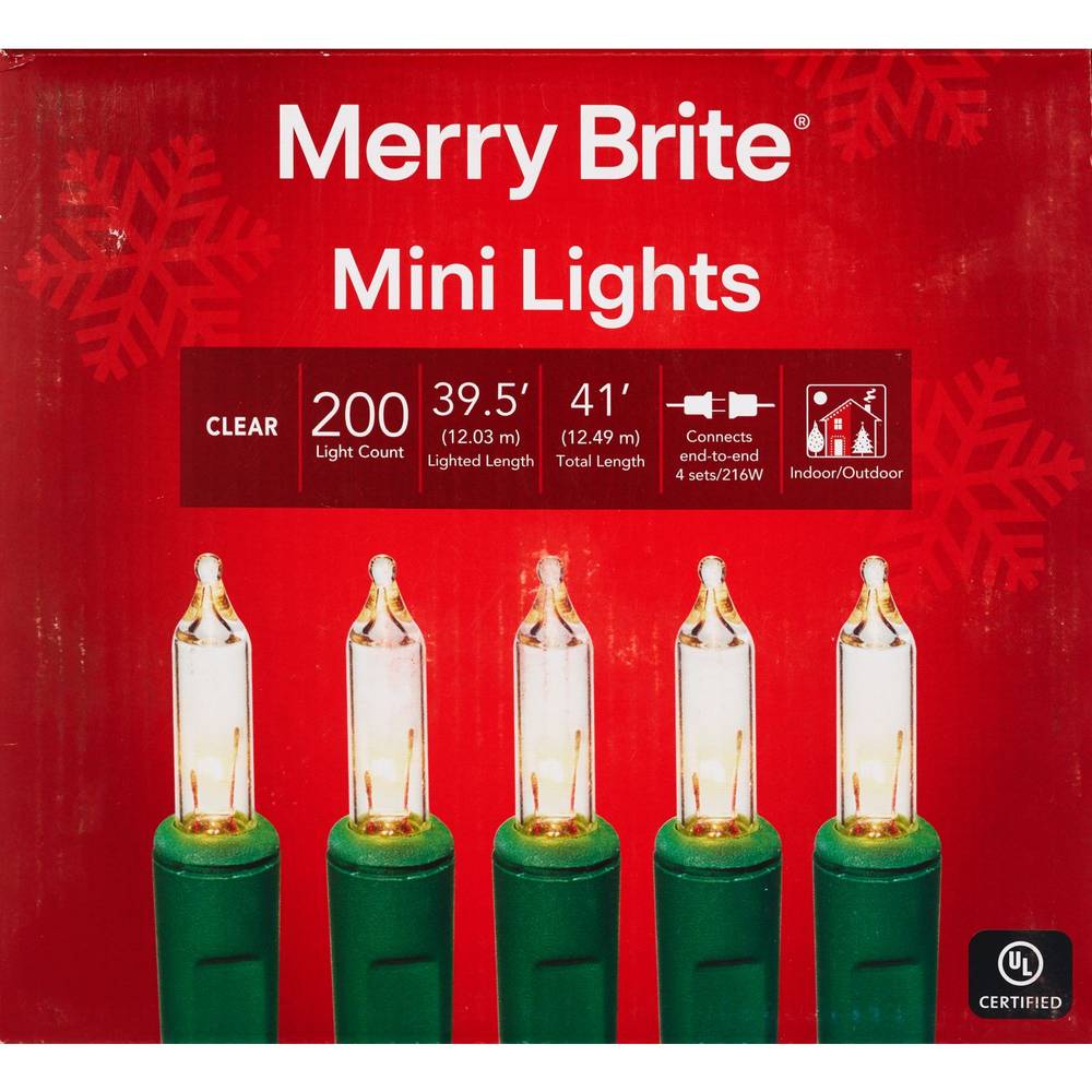 Merry Brite 200 Mini Lights, Clear Bulbs & Green Wire