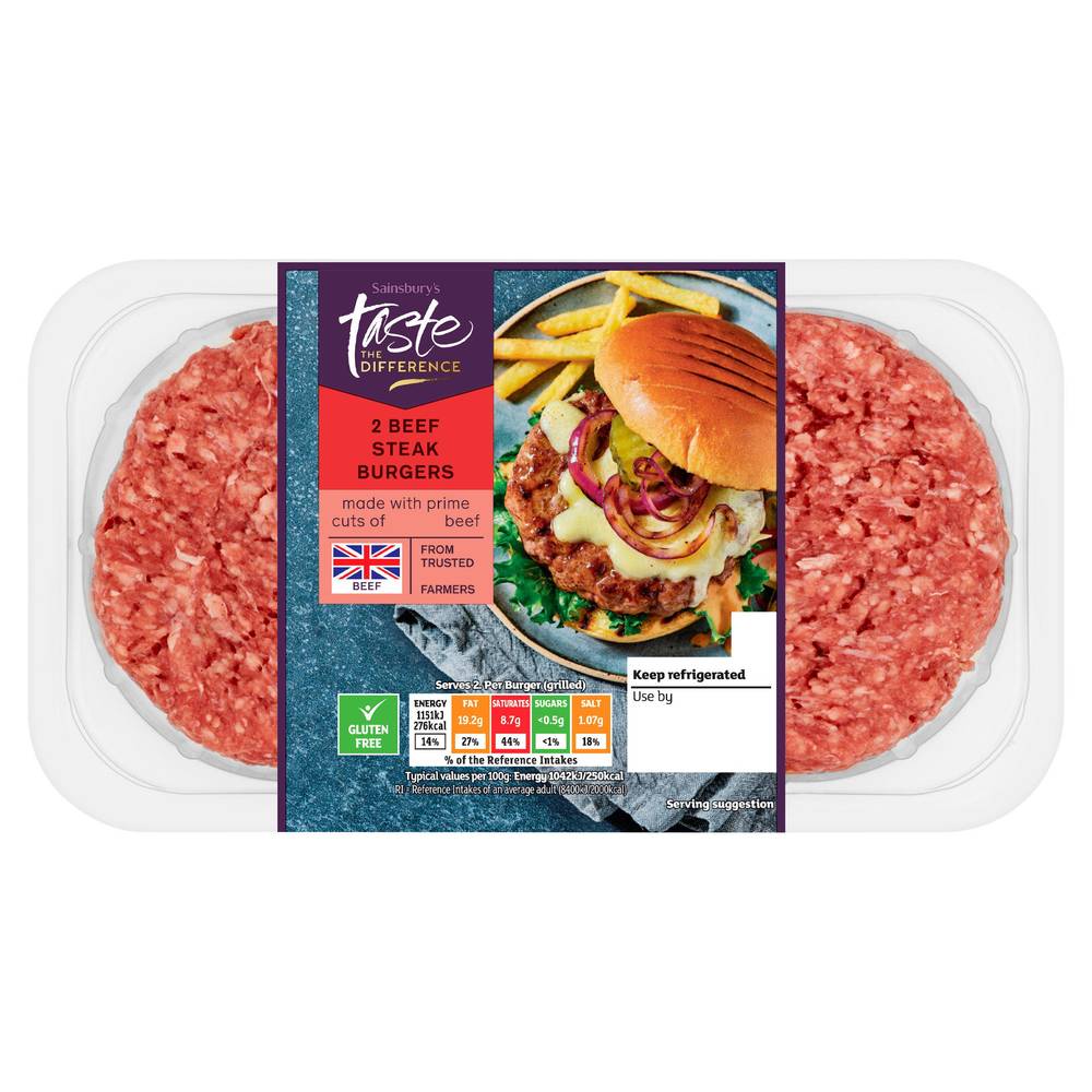 Sainsbury's British Beef Burgers, Taste the Difference x2 340g