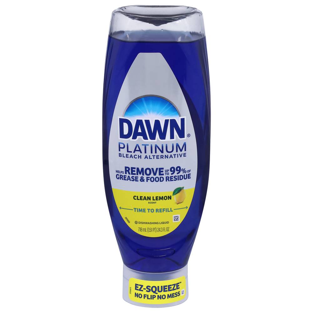 Dawn Platinum Bleach Alternative Ez Squeeze Dish Washing Liquid, Clean Lemon (24.3 fl oz)