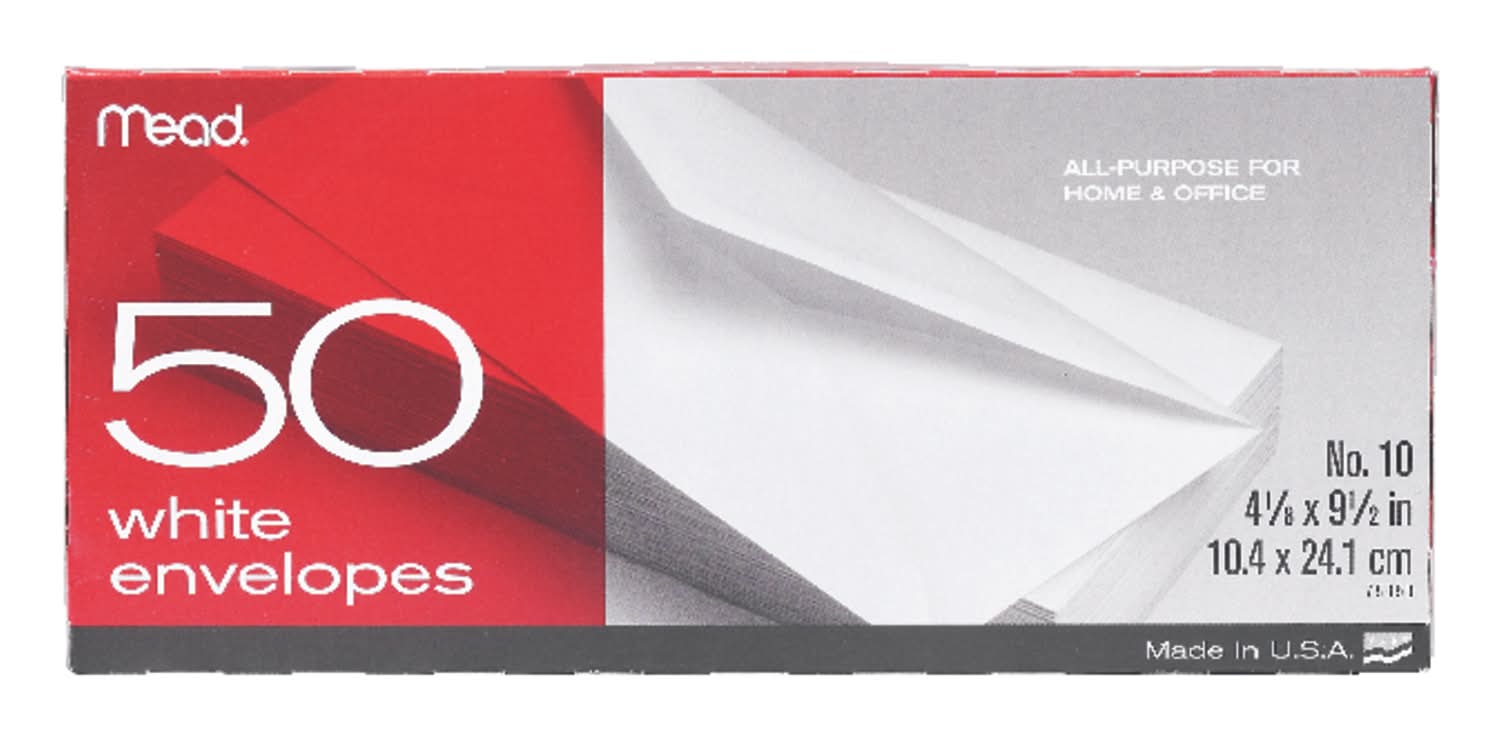 Mead 9.5 In. W X 4.12 In. L No. 10 White Envelopes 50 Pk
