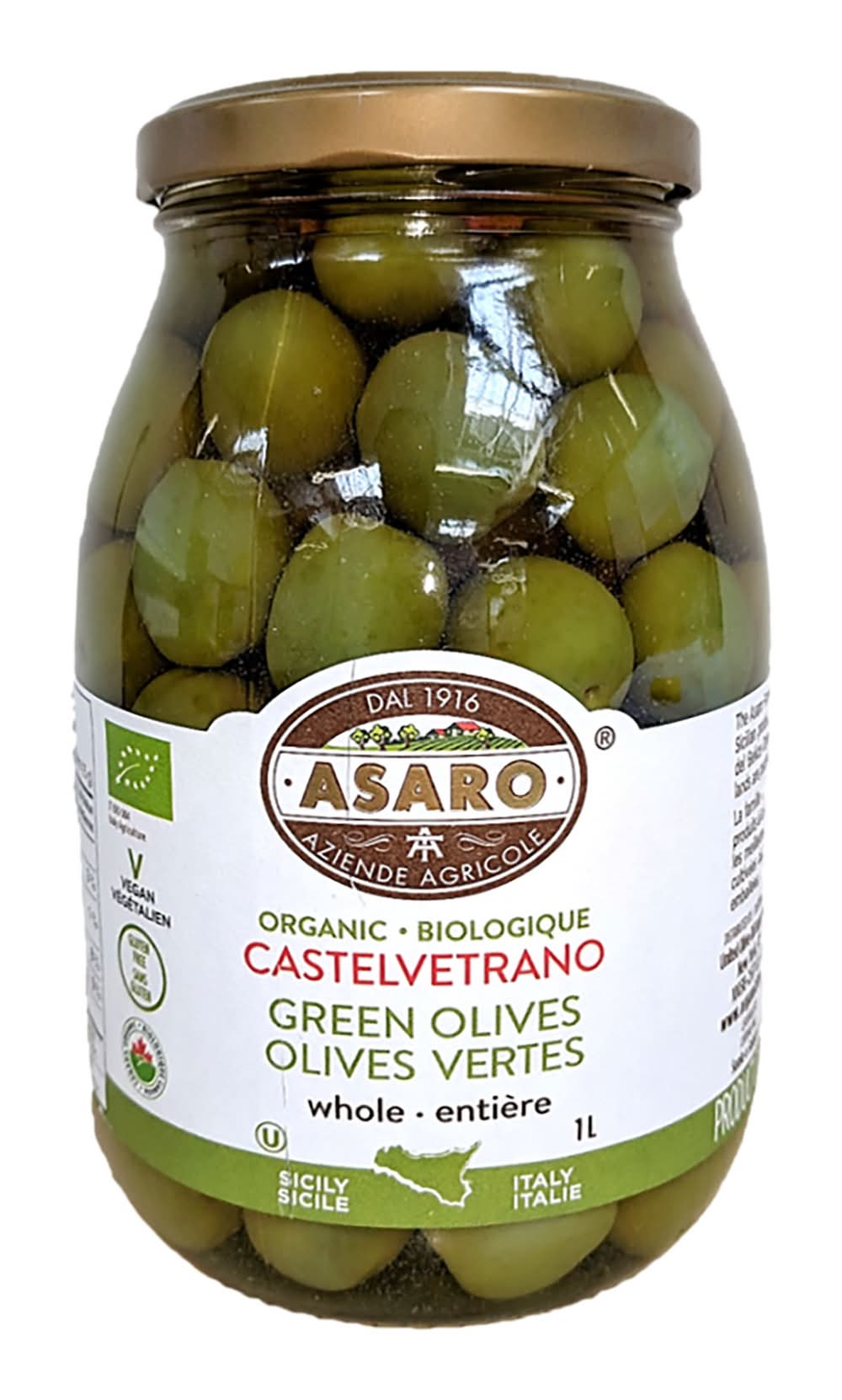 Asaro - Olives Biologiques, 1L / Asaro Organic Olives, 1L