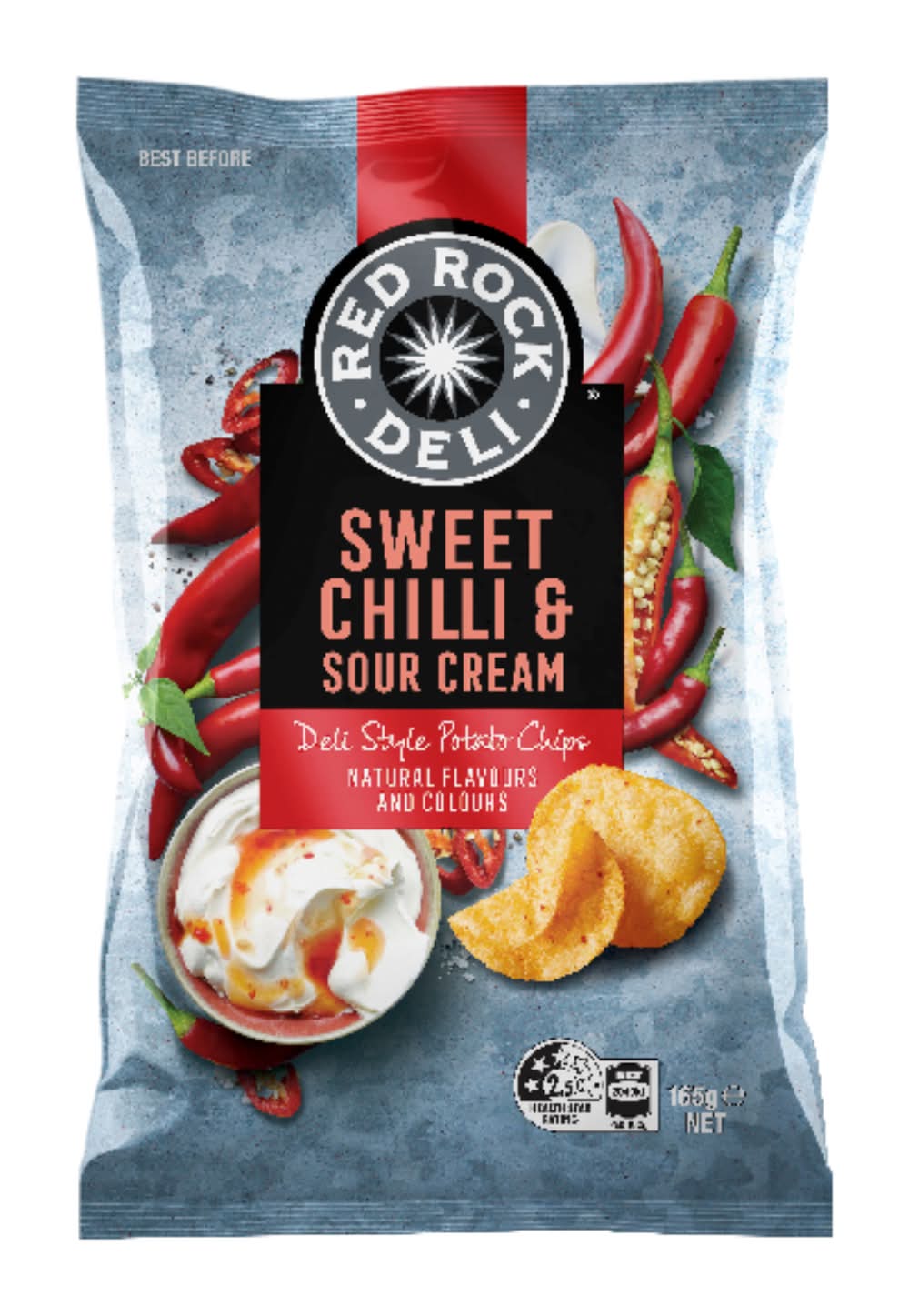Red Rock Deli Deli Style Potato Chips, Sweet Chilli & Sour Cream (165g)